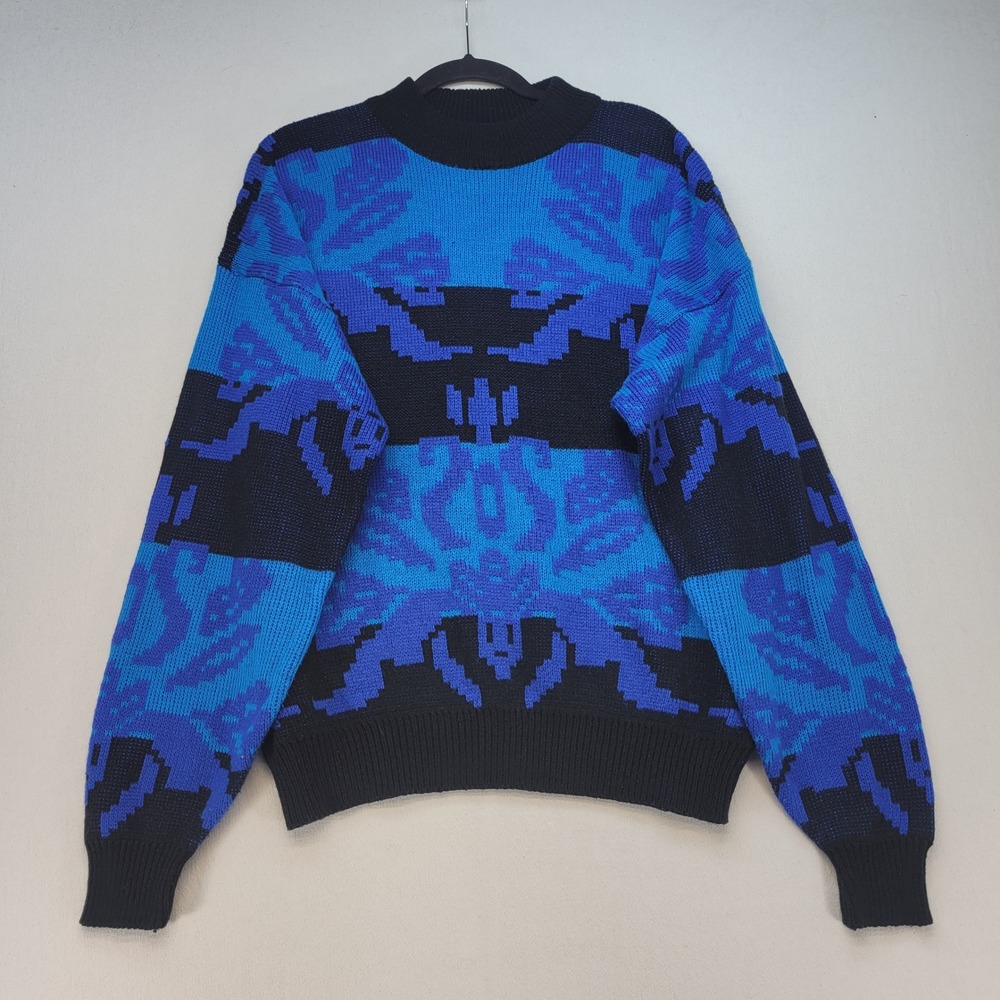Permit Sweater Mens XL Blue Black‎ Vintage 90s Geometric Knit Pullover